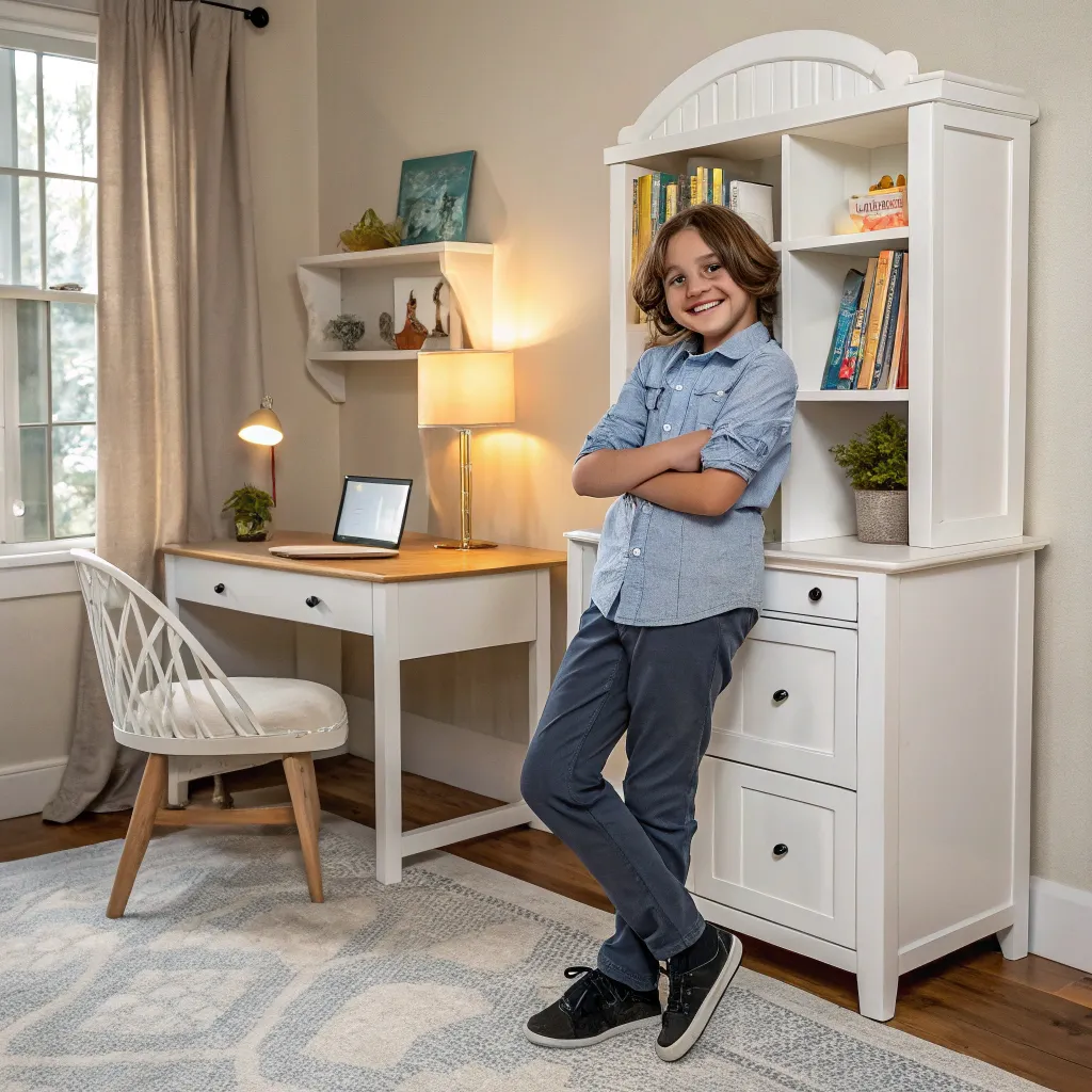 Happy student with assembled furniture